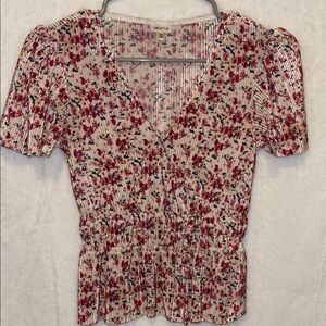 Red Puff Sleeve Smocked Blouse